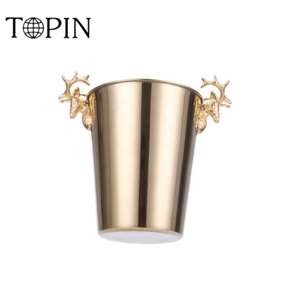 high-end gold plating stainless steel retro antler ice bucket for cocktail and champagne cooler