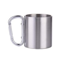 300ml double wall stainless steel coffee mug with carabineer hand